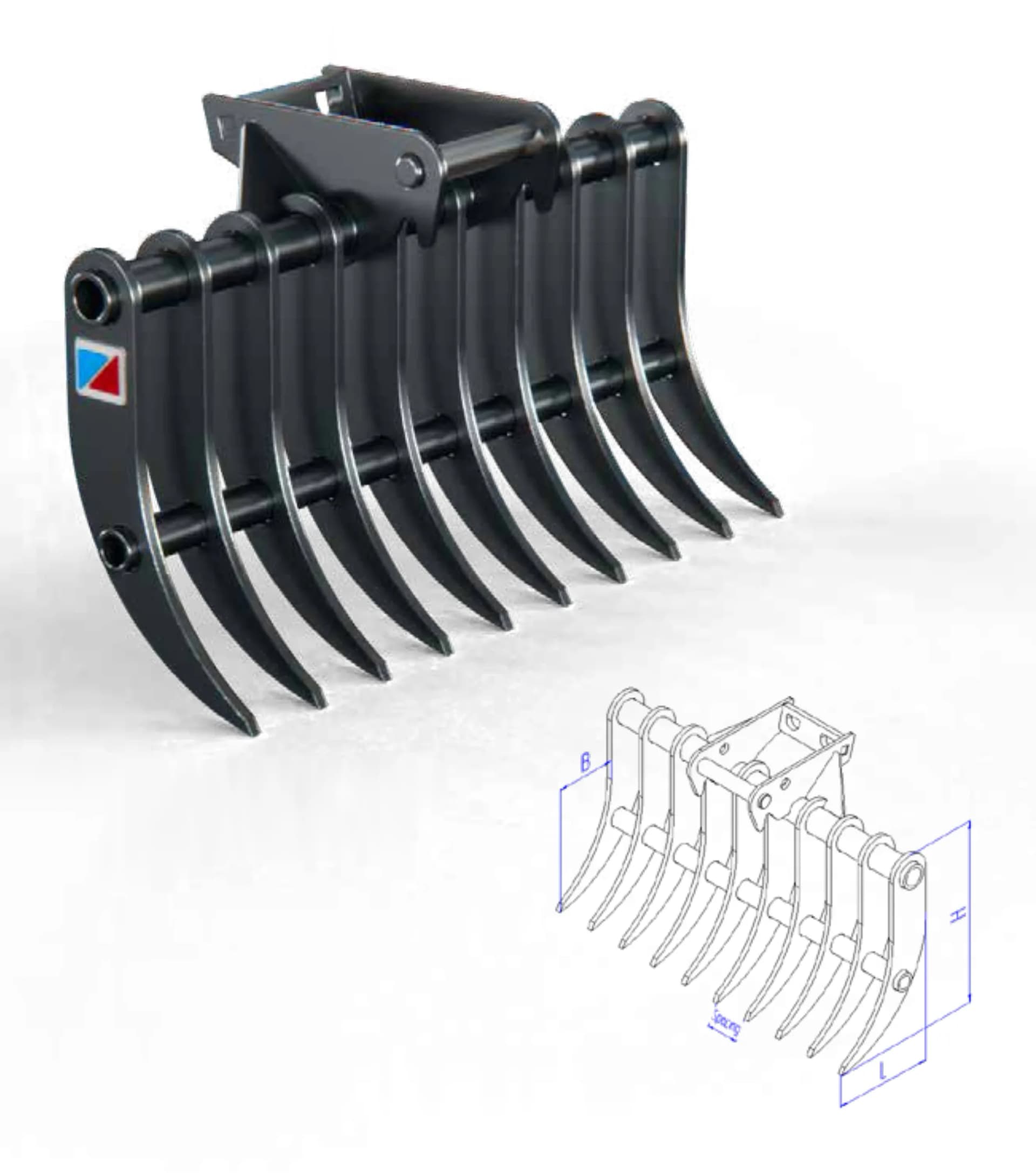 LR mini - harken voor minigraver van voren, met de constructiedetails