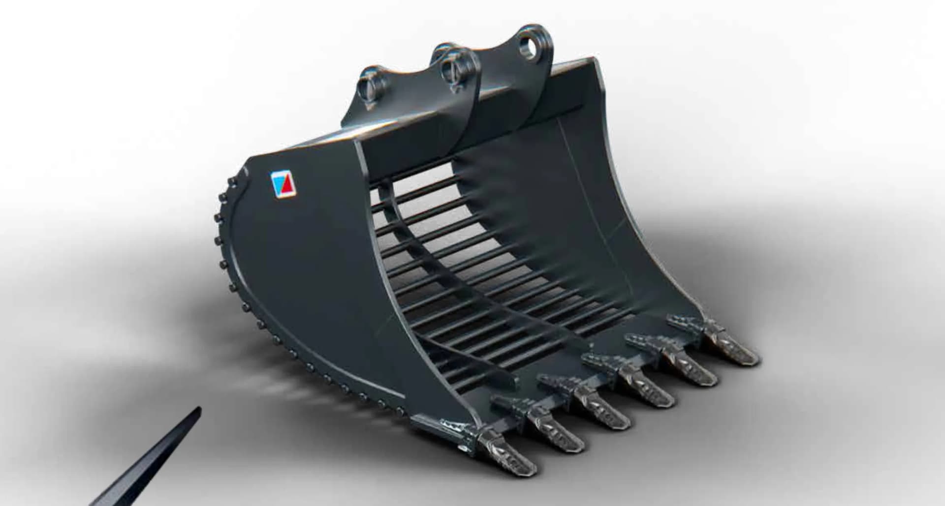 RDBF - flat-top skeleton DBF bucket on rods from the front, with its construction details