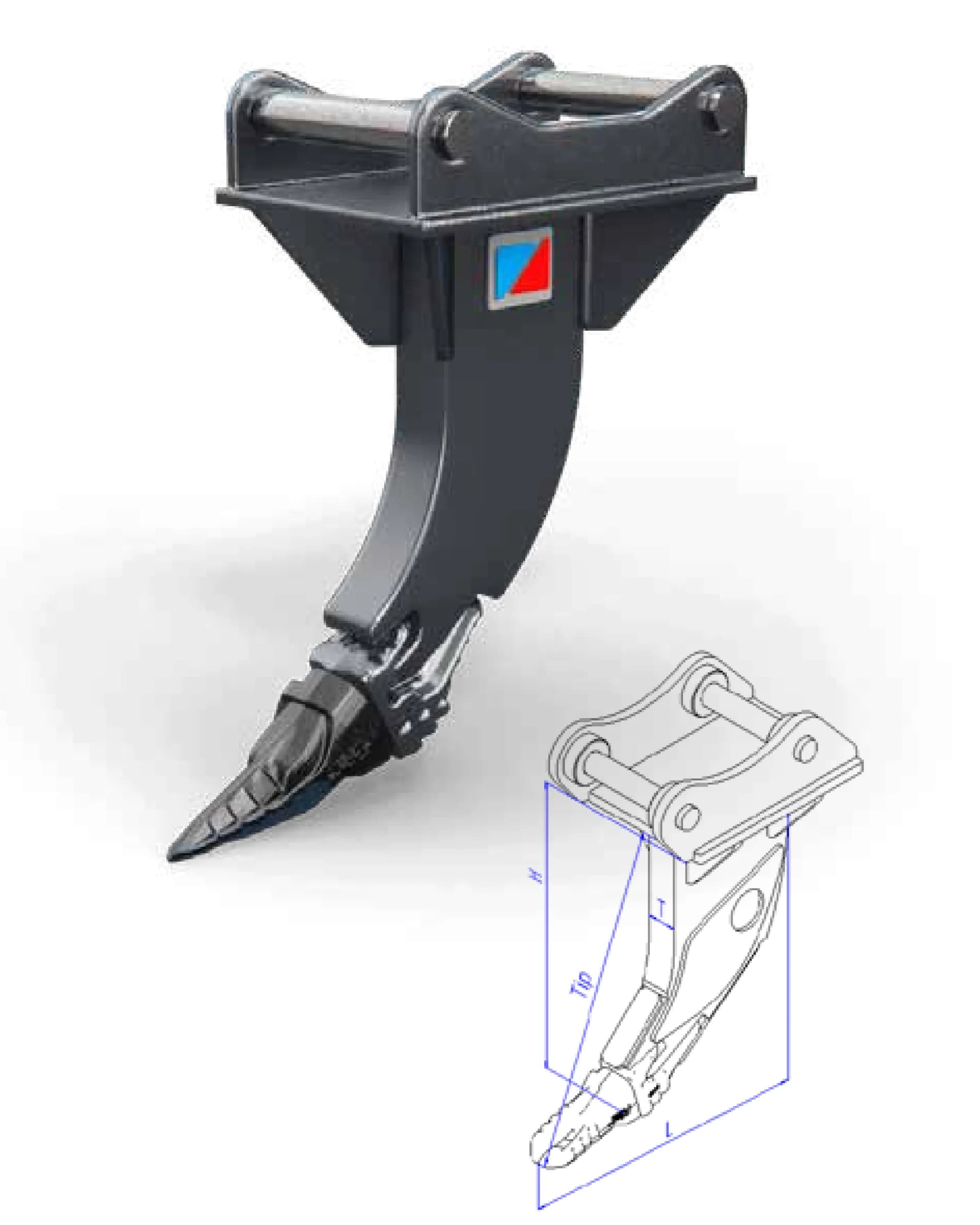 RIP mini - ripper voor minigraver van voren, met de constructiedetails